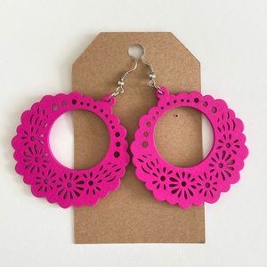 3 for $25 Hot Pink Wood Earrings! NEW